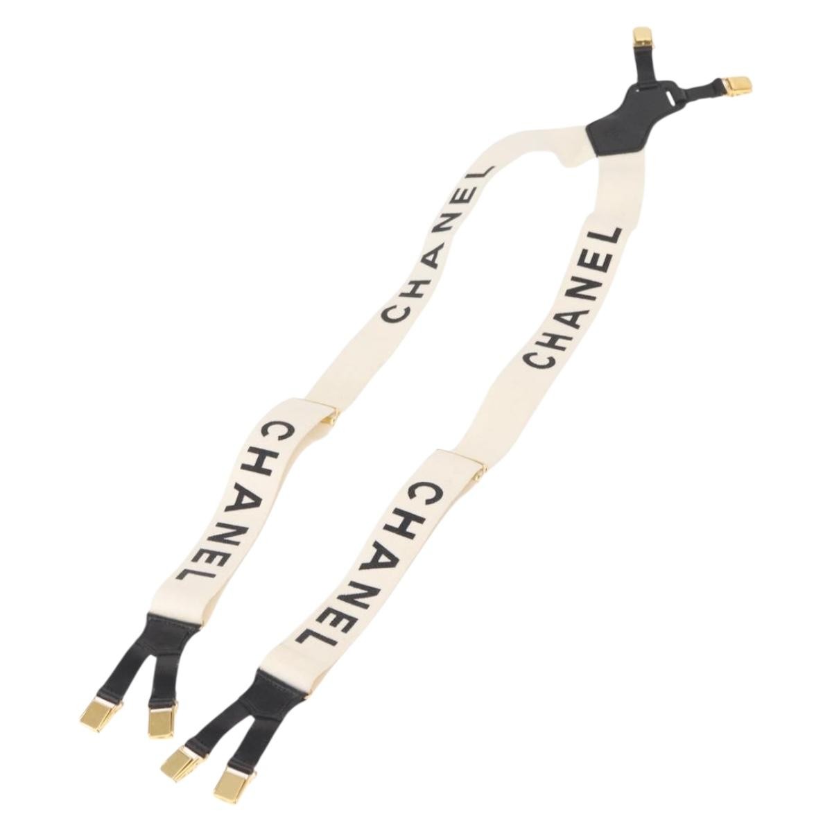 Chanel Logo Suspenders Canvas White Canvas Belts Accessory (Pre-Owned)
