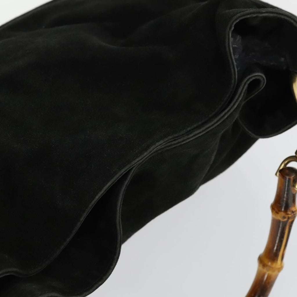 Gucci Vintage Bamboo Hobo Suede Black Suede Handbag (Pre-Owned)