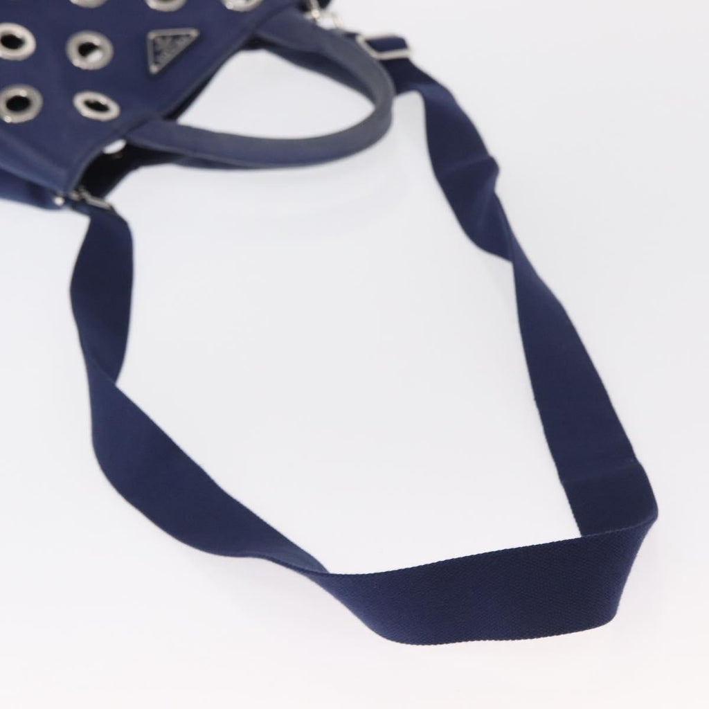 Prada Canapa Convertible Tote Grommet Embellished Canvas Blue Canvas Tote Bag Bag (Pre-Owned)