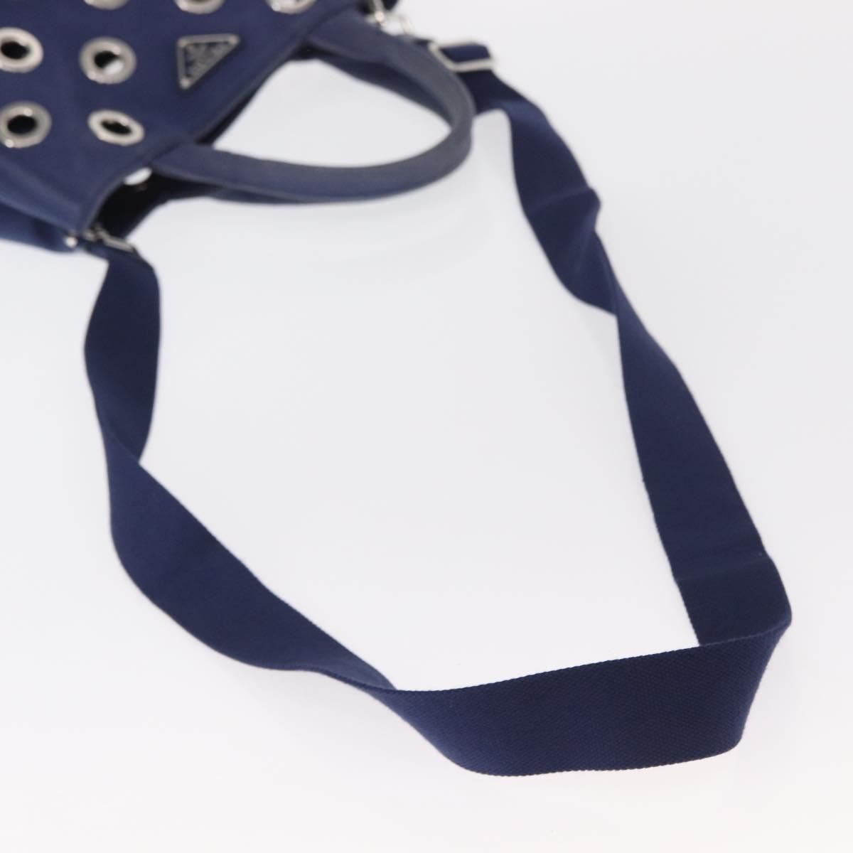 Prada Canapa Convertible Tote Grommet Embellished Canvas Blue Canvas Tote Bag Bag (Pre-Owned)