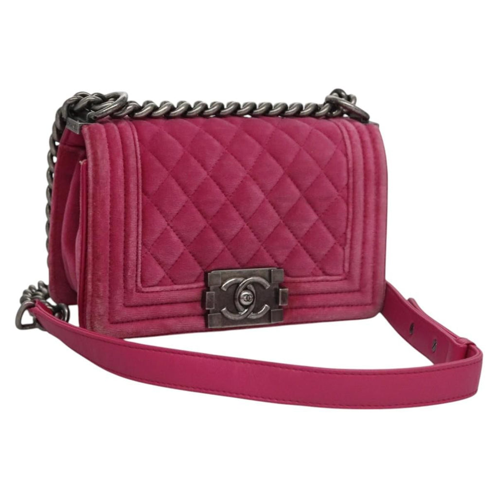 Chanel Boy Flap Bag Quilted Velvet Pink Velvet Shoulder Bag Bag (Pre-Owned)