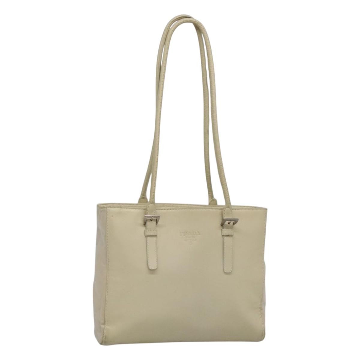 Prada Vintage Shoulder Bag Nylon And Leather White Leather Shoulder Bag Bag (Pre-Owned)