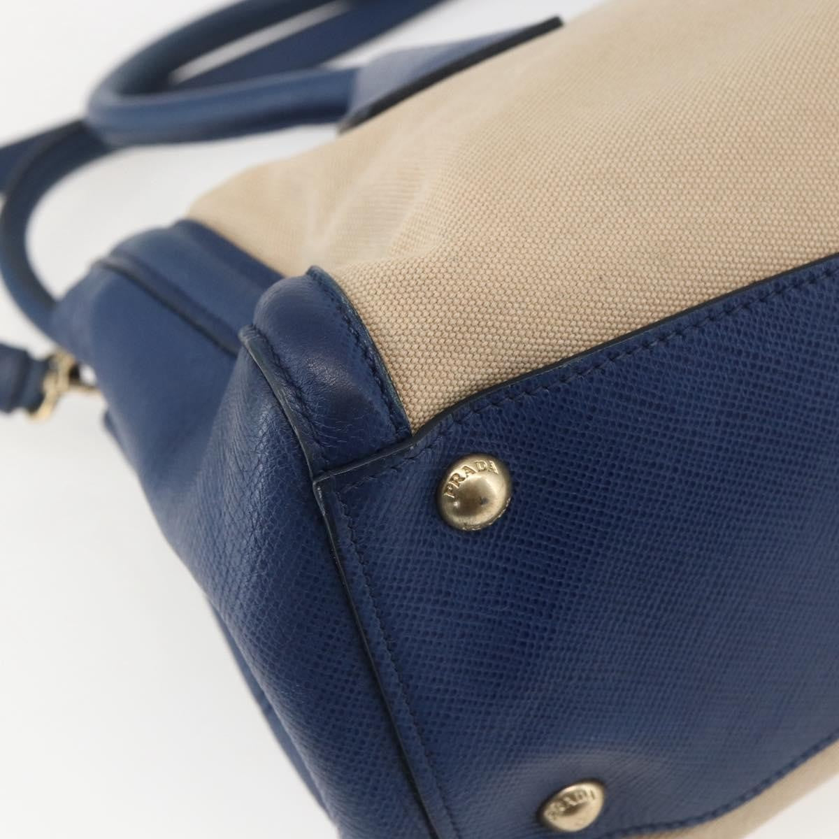 Prada Cuir Frame Convertible Tote Canvas And Saffiano Leather Beige Canvas Tote Bag Bag (Pre-Owned)