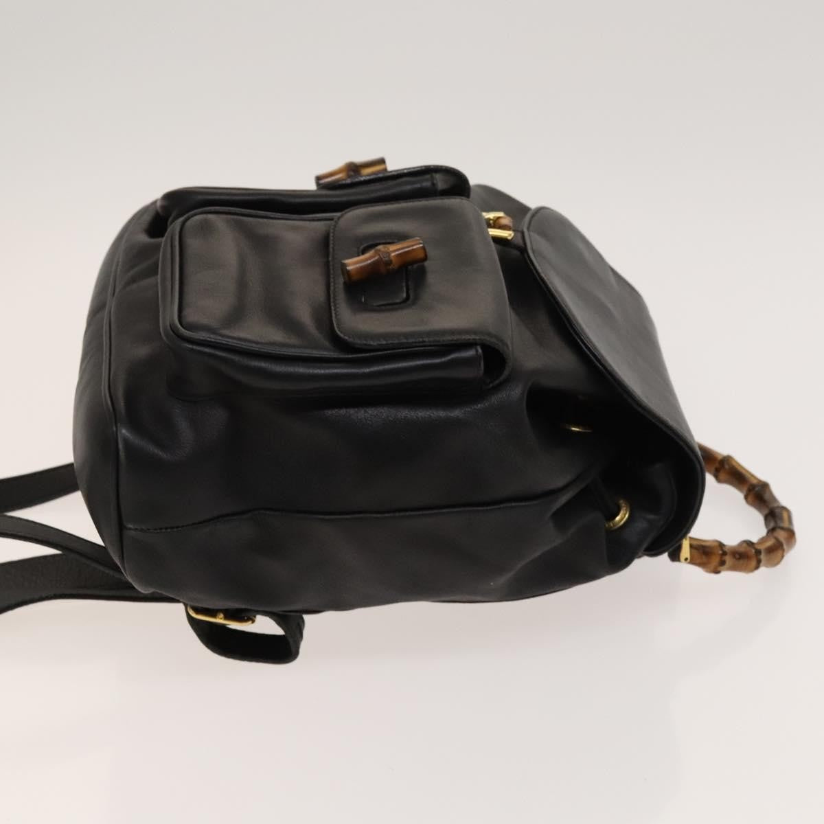 Gucci Vintage Bamboo Backpack Leather Black Leather Backpack Bag (Pre-Owned)