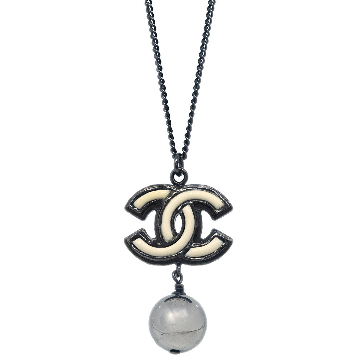 Chanel Cc Pearl Drop Necklace Metal With Pearls Black Metal Necklace Jewelry (Pre-Owned)