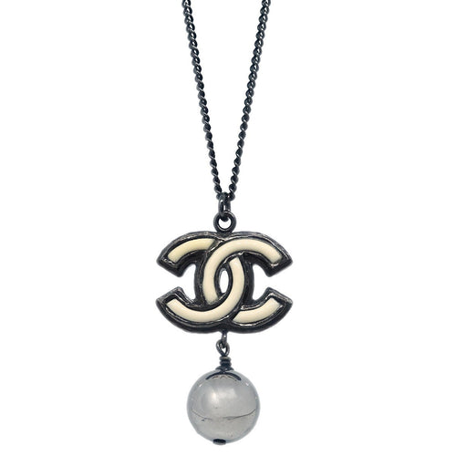 Chanel Cc Pearl Drop Necklace Metal With Pearls Black Metal Necklace Jewelry (Pre-Owned)