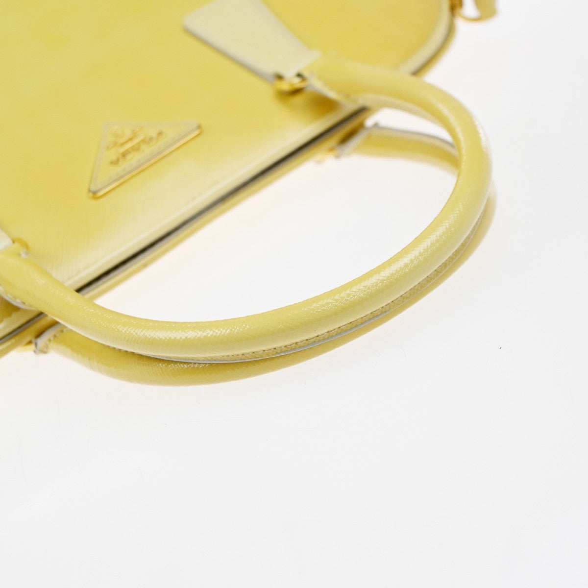 Prada Open Promenade Bag Saffiano Leather Yellow Leather Handbag (Pre-Owned)