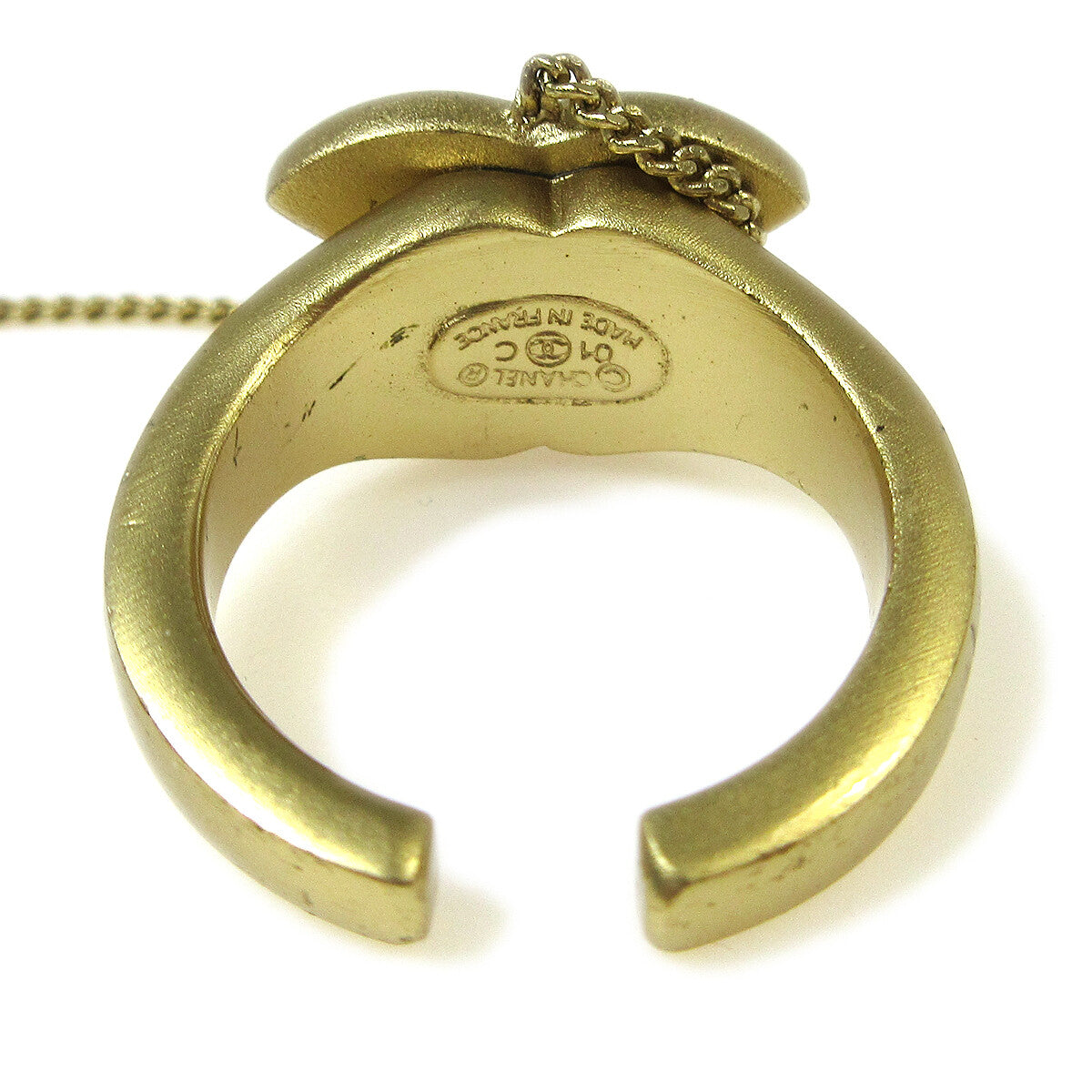Chanel Logo Bangle With Chain Attached Cc Ring Metal With Crystal Gold Gold_Plated Bracelet Jewelry (Pre-Owned)