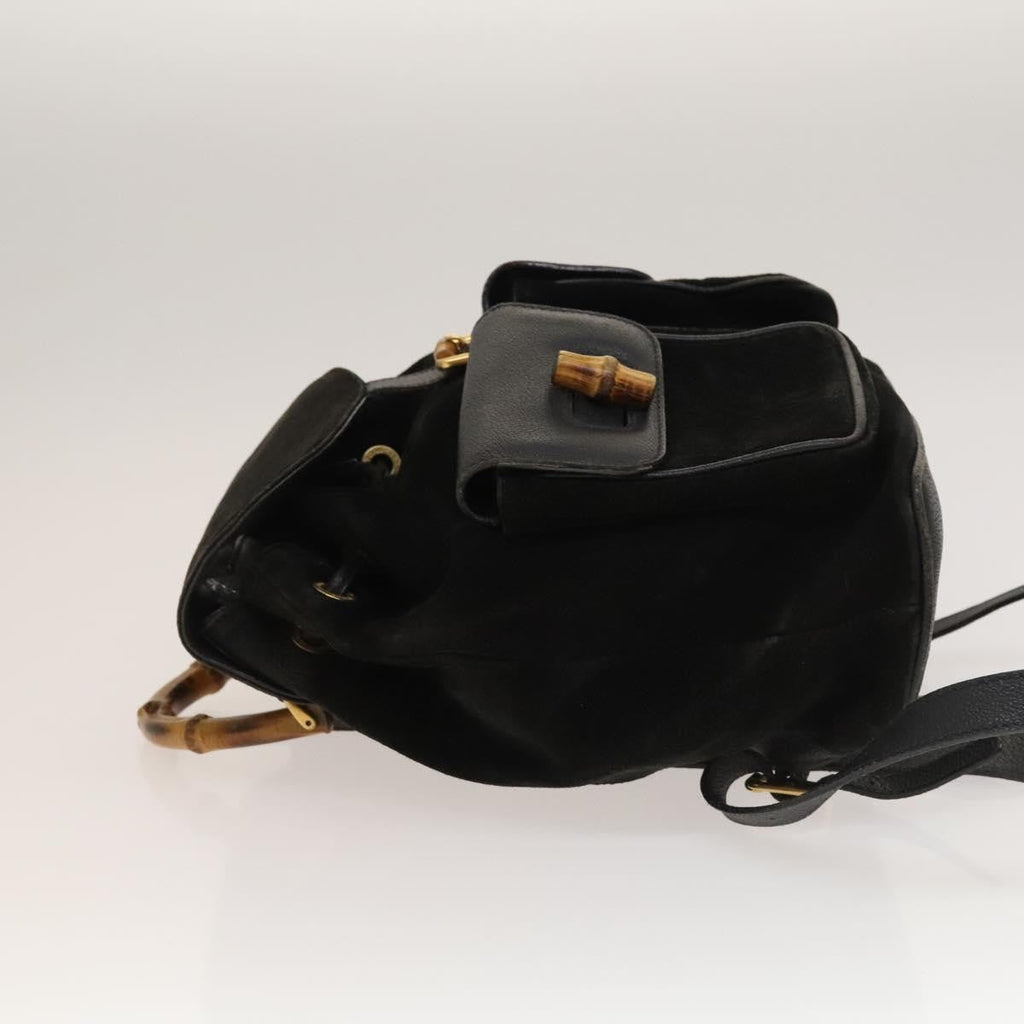 Gucci Vintage Bamboo Backpack Suede And Leather Black Suede Backpack Bag (Pre-Owned)