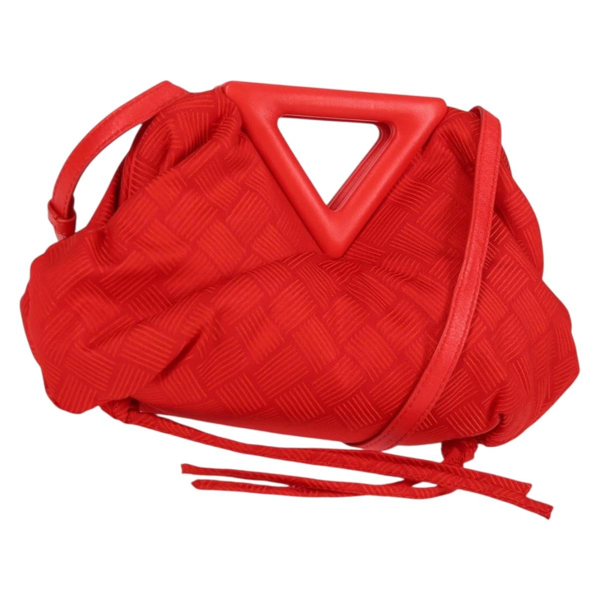 Bottega Veneta Point Shoulder Bag Chunky Knit Fabric Red Nylon Shoulder Bag Bag (Pre-Owned)