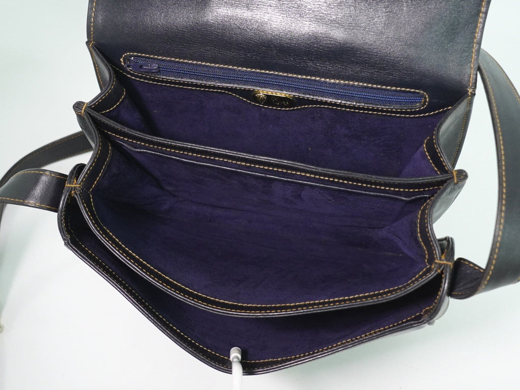 Gucci Vintage Shoulder Bag Leather Navy Leather Shoulder Bag Bag (Pre-Owned)