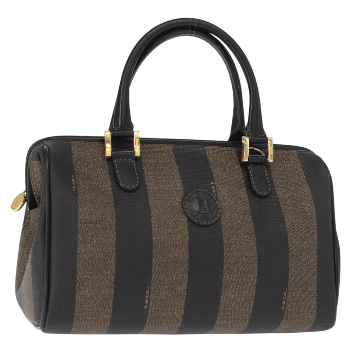 Fendi Vintage Pequin Convertible Boston Bag Coated Canvas Brown Canvas Travel Bag Bag (Pre-Owned)