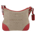 Prada Logo Zip Crossbody Bag Canvas Beige Canvas Shoulder Bag Bag (Pre-Owned)