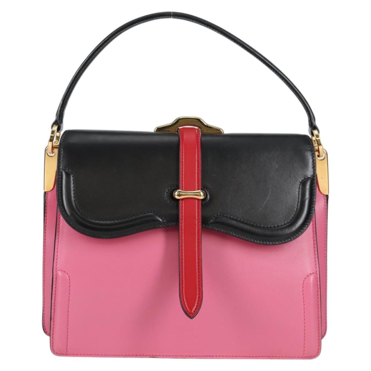 Prada Belle Top Handle Bag City Calf Pink Leather Bag (Pre-Owned)