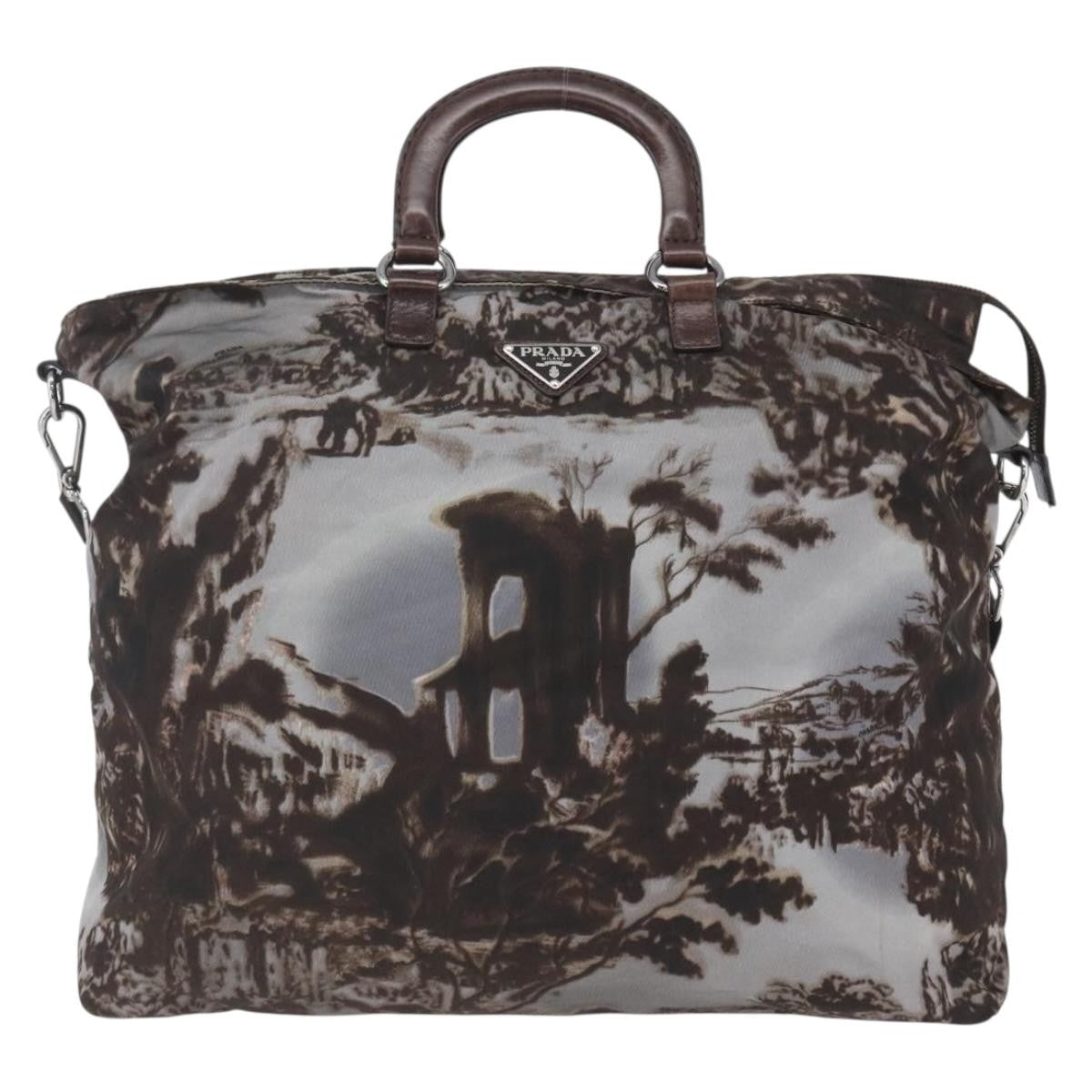 Prada Convertible Tote Printed Tessuto Brown Nylon Tote Bag Bag (Pre-Owned)