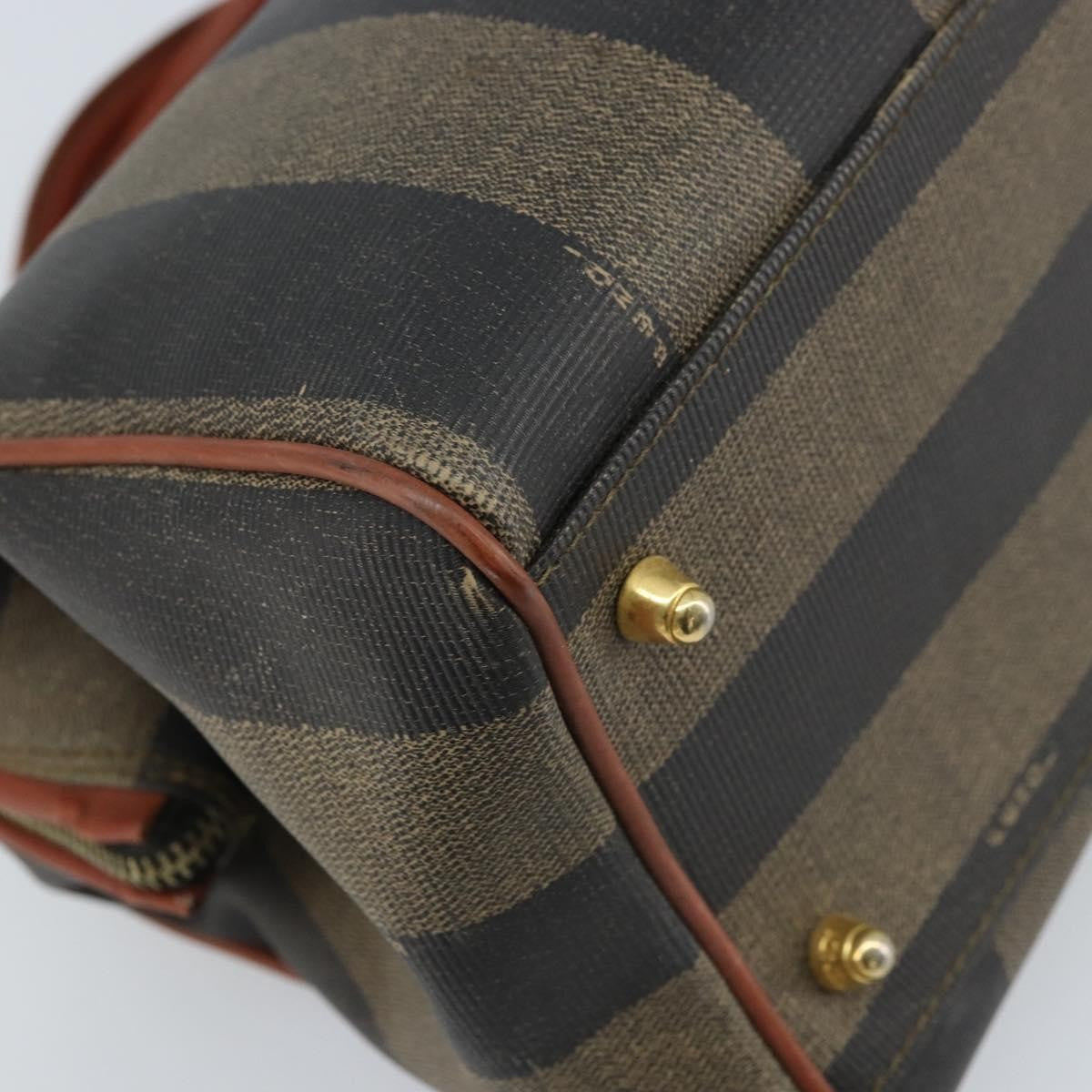 Fendi Vintage Pequin Convertible Boston Bag Coated Canvas Brown Canvas Handbag (Pre-Owned)