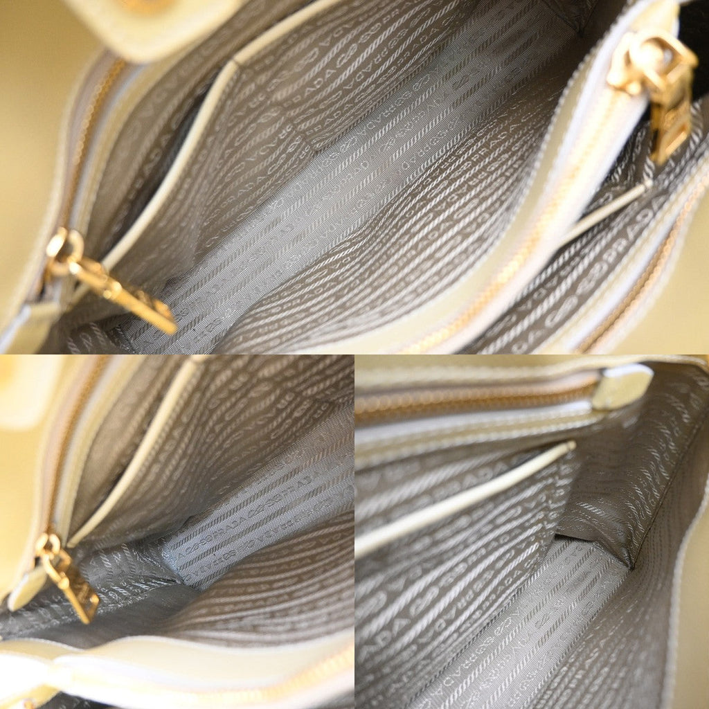 Prada Open Promenade Bag Saffiano Leather Yellow Leather Handbag (Pre-Owned)