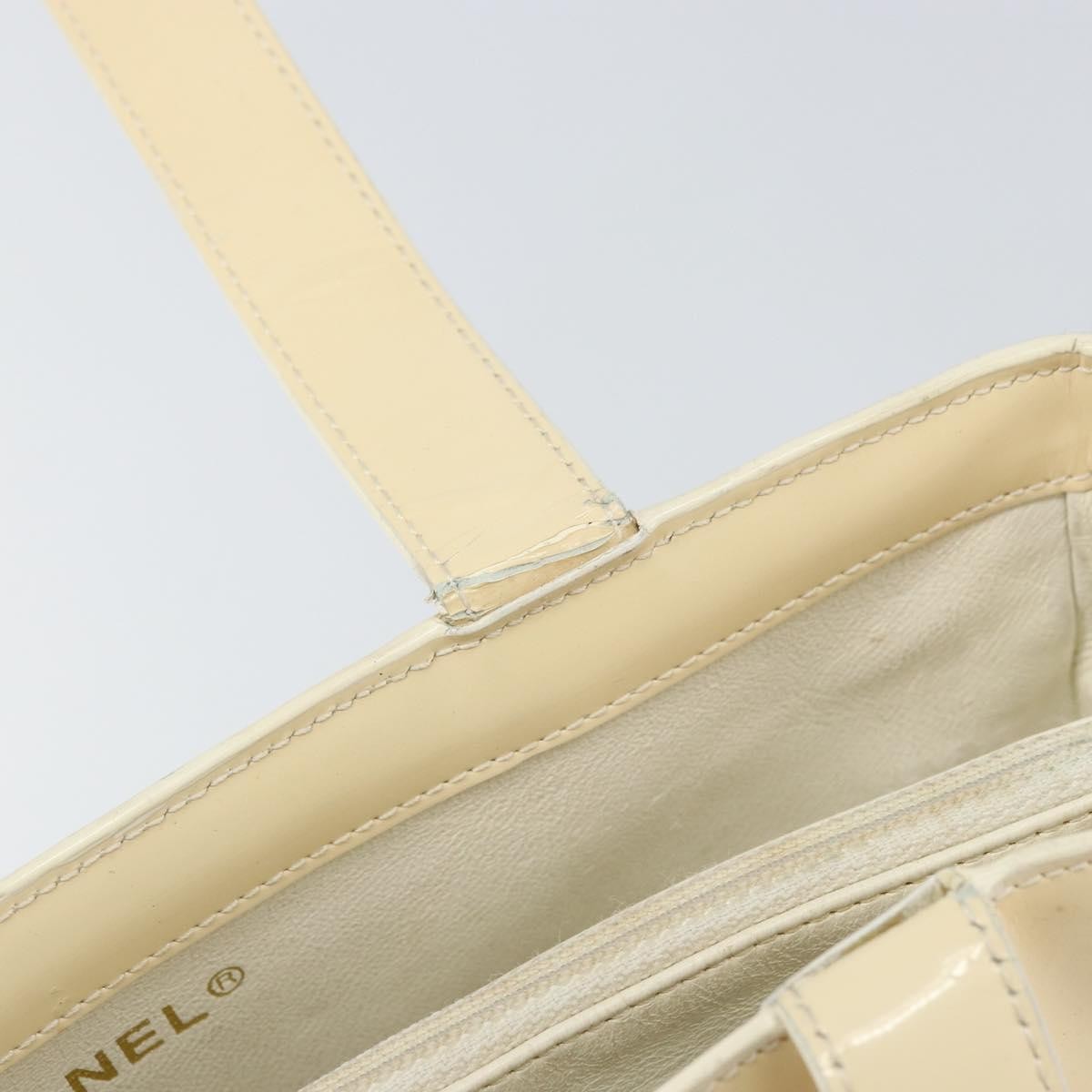 Chanel Vintage Embossed Logo Shoulder Bag Patent Beige Patent_Leather Tote Bag Bag (Pre-Owned)