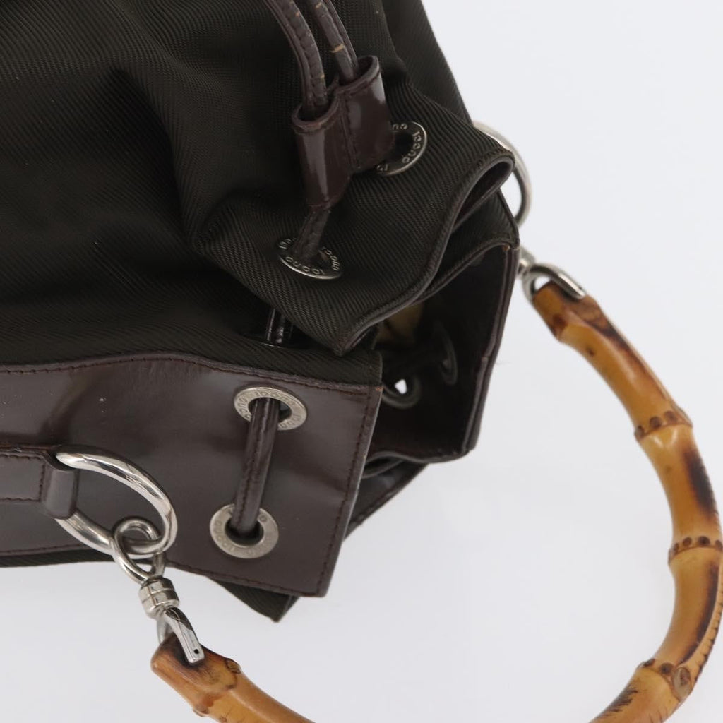 Gucci Vintage Bamboo Bucket Bag Nylon And Leather Khaki Nylon Handbag (Pre-Owned)