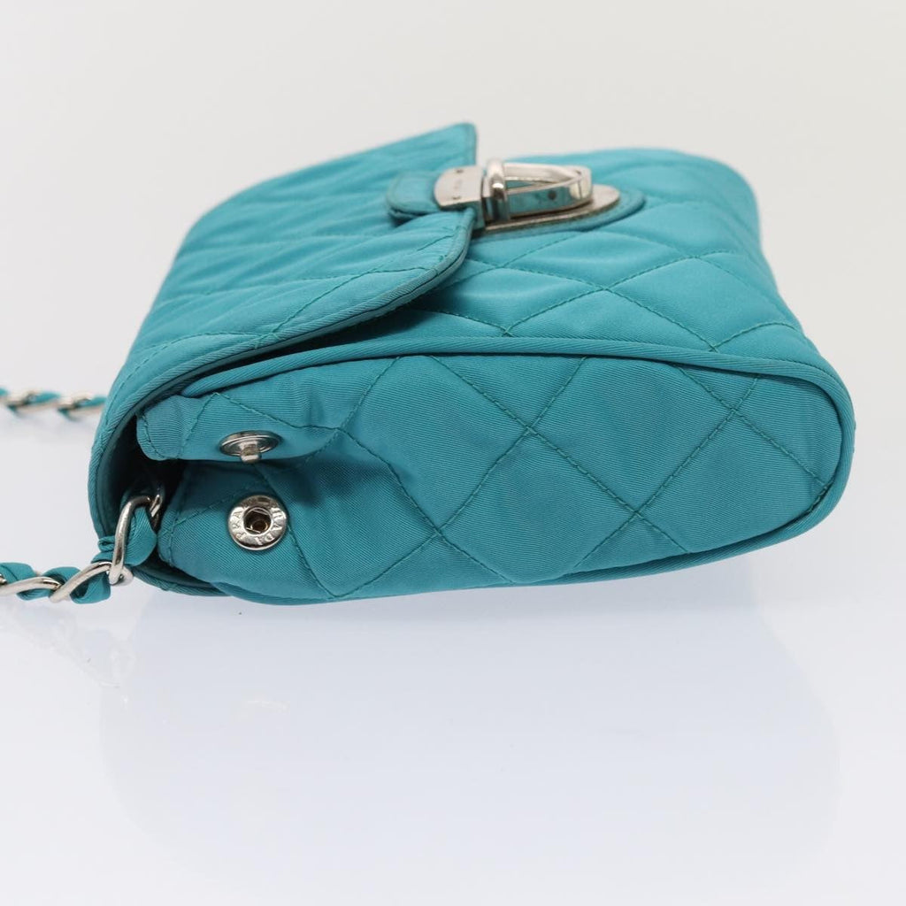 Prada Pushlock Chain Flap Bag Quilted Tessuto Turquoise Nylon Shoulder Bag Bag (Pre-Owned)