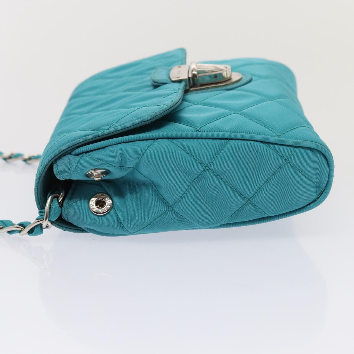 Prada Pushlock Chain Flap Bag Quilted Tessuto Turquoise Nylon Shoulder Bag Bag (Pre-Owned)