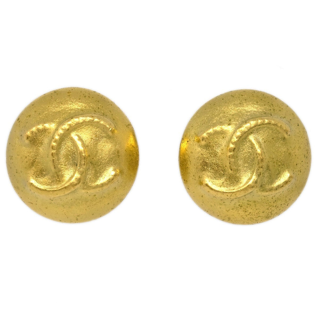 Chanel Vintage Cc Round Clip-On Earrings Metal Gold Gold_Plated Earrings Jewelry (Pre-Owned)