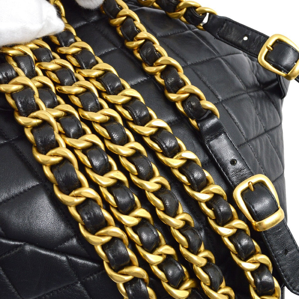 Chanel Duma Drawstring Backpack Quilted Leather Black Leather Backpack Bag (Pre-Owned)