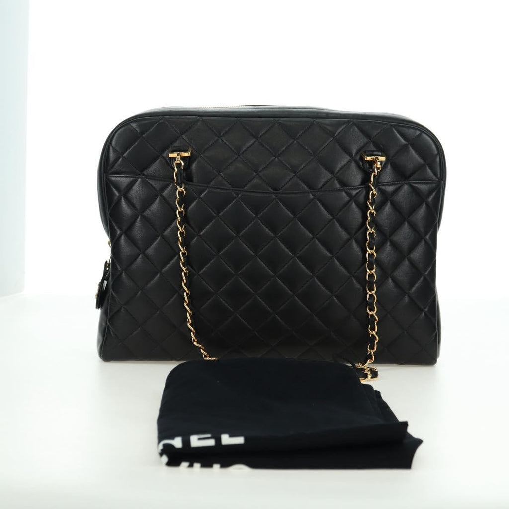 Chanel Vintage Zip Chain Shoulder Bag Quilted Lambskin Black Leather Shoulder Bag Bag (Pre-Owned)