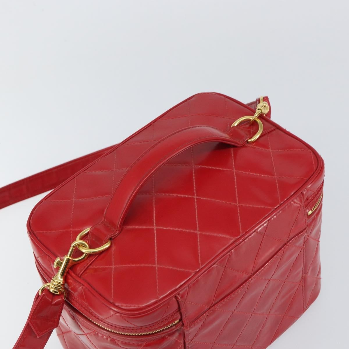 Chanel Vintage Vanity Case Patent Red Patent_Leather Handbag (Pre-Owned)
