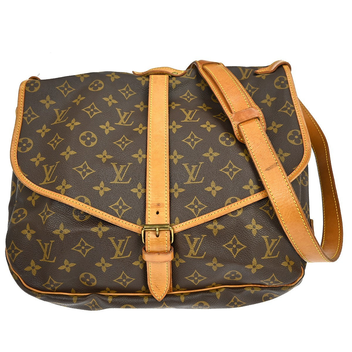 Louis Vuitton Saumur Handbag Monogram Canvas Brown Canvas Shoulder Bag Bag (Pre-Owned)