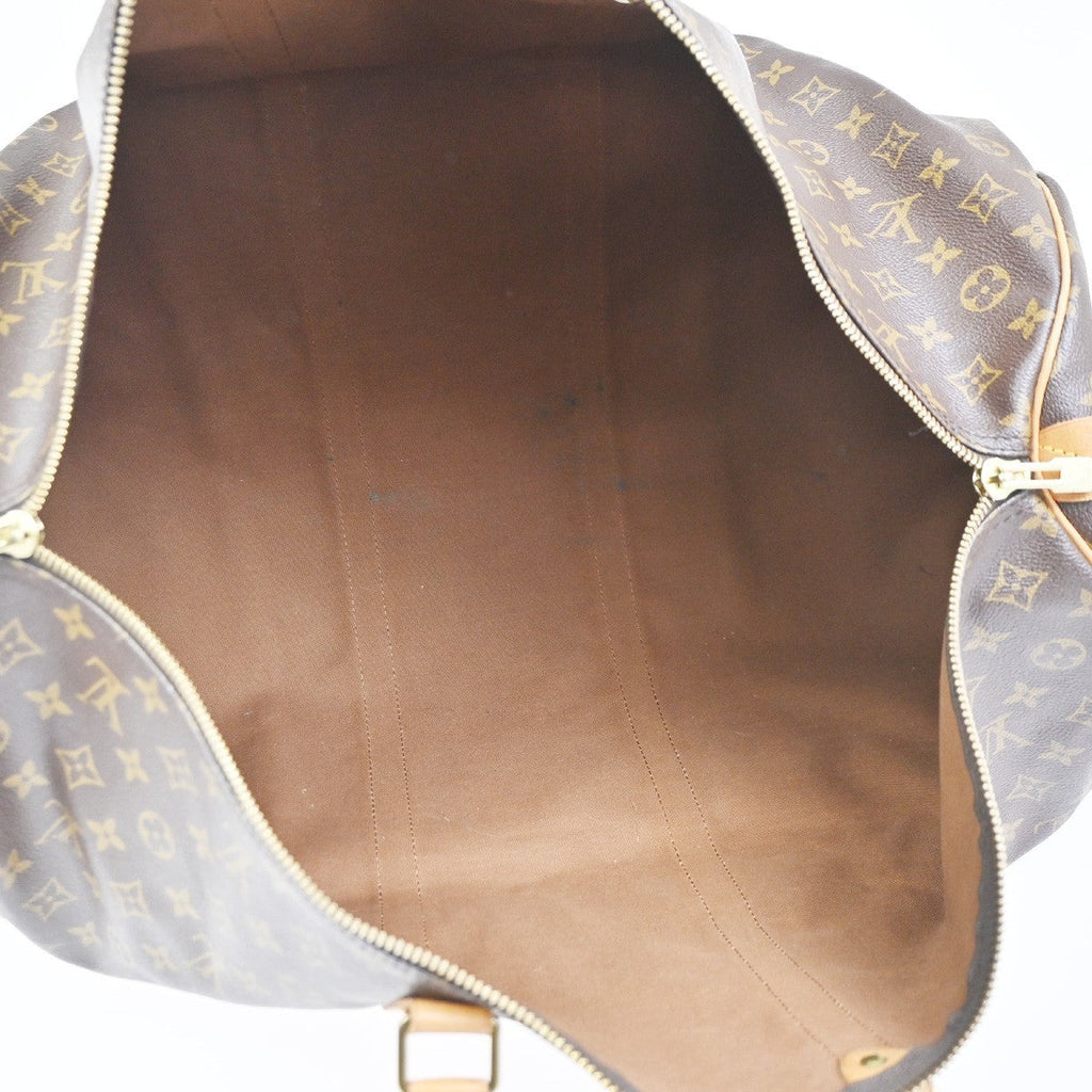 Louis Vuitton Keepall Bag Monogram Canvas Brown Leather Travel Bag Bag (Pre-Owned)