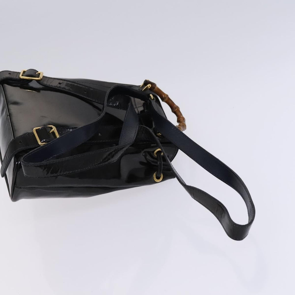 Gucci Vintage Bamboo Backpack Patent Black Patent_Leather Backpack Bag (Pre-Owned)