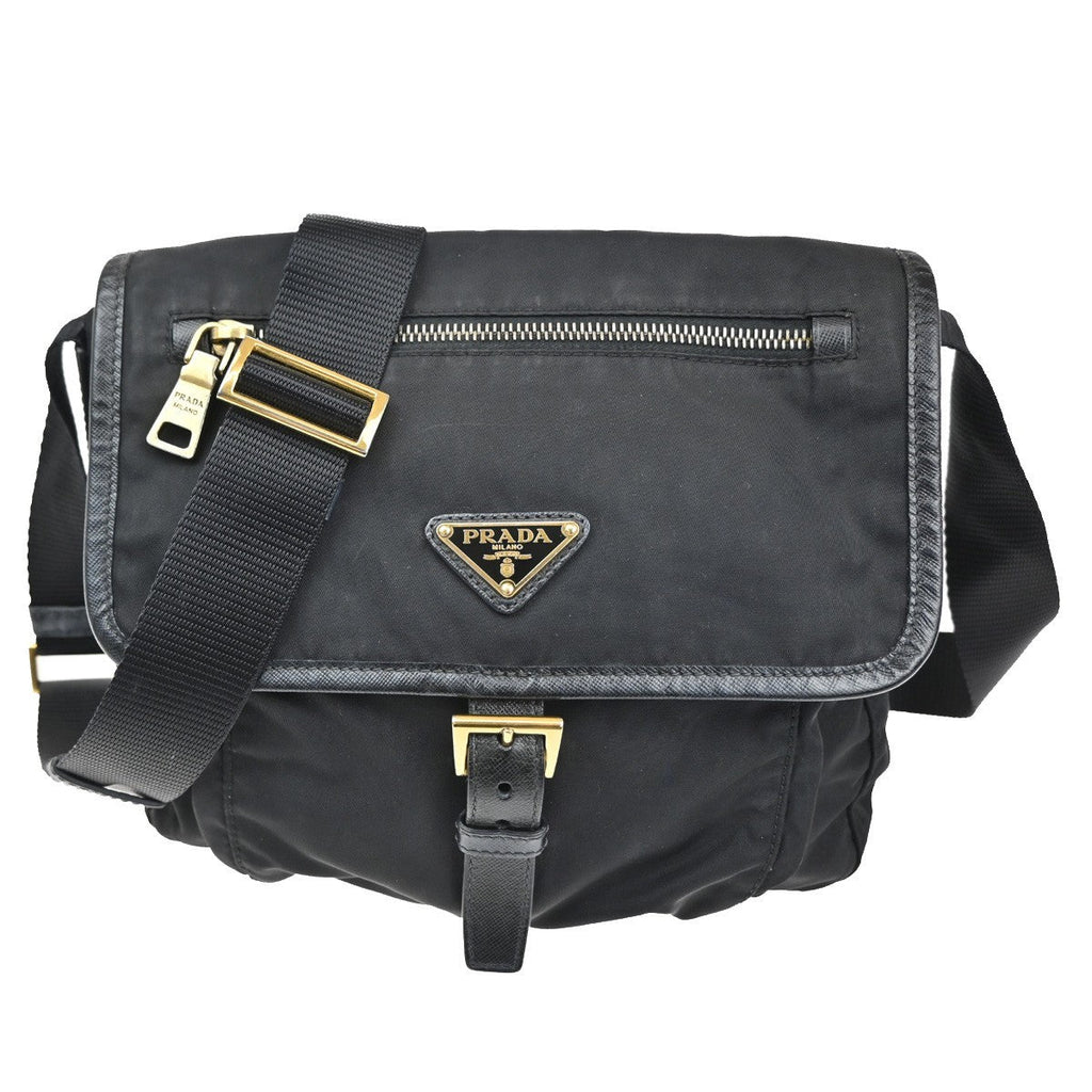 Prada Buckle Messenger Bag Tessuto Black Nylon Shoulder Bag Bag (Pre-Owned)