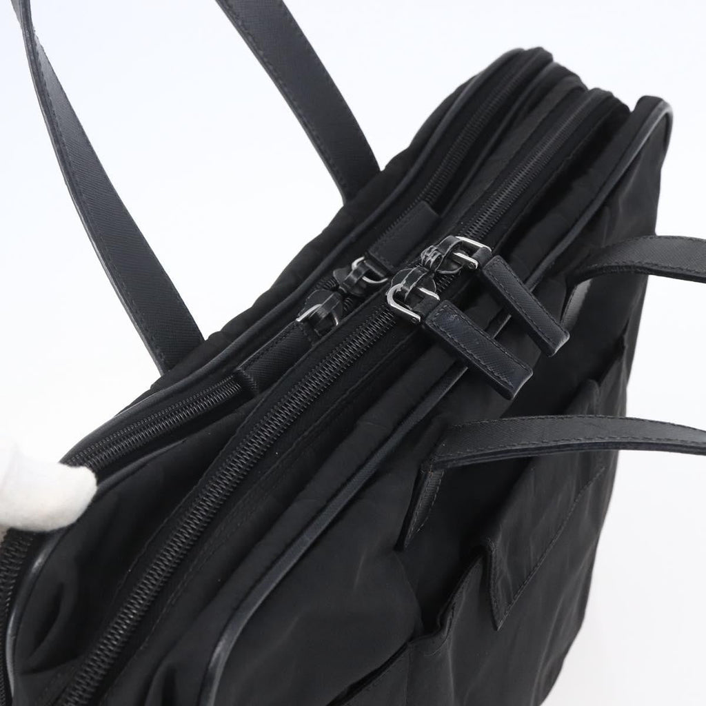 Prada Convertible Front Zip Briefcase Tessuto With Saffiano Leather Black Nylon Briefcase Bag (Pre-Owned)