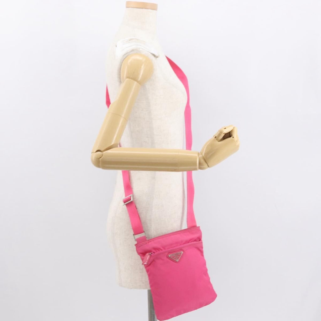 Prada Front Pocket Messenger Bag Re-Nylon With Saffiano Leather Pink Nylon Shoulder Bag Bag (Pre-Owned)