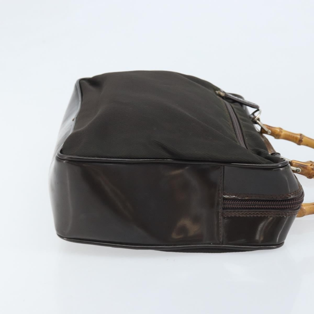 Gucci Vintage Bamboo Handle Bag Nylon Brown Nylon Handbag (Pre-Owned)