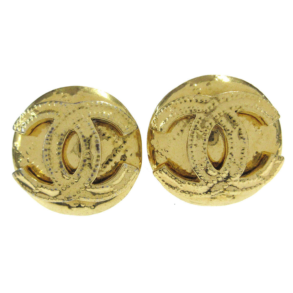 Chanel Vintage Cc Round Clip-On Earrings Metal Gold Gold_Plated Earrings Jewelry (Pre-Owned)