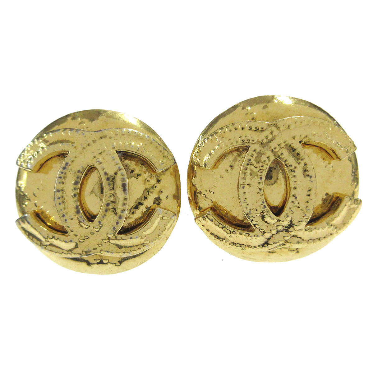 Chanel Vintage Cc Round Clip-On Earrings Metal Gold Gold_Plated Earrings Jewelry (Pre-Owned)