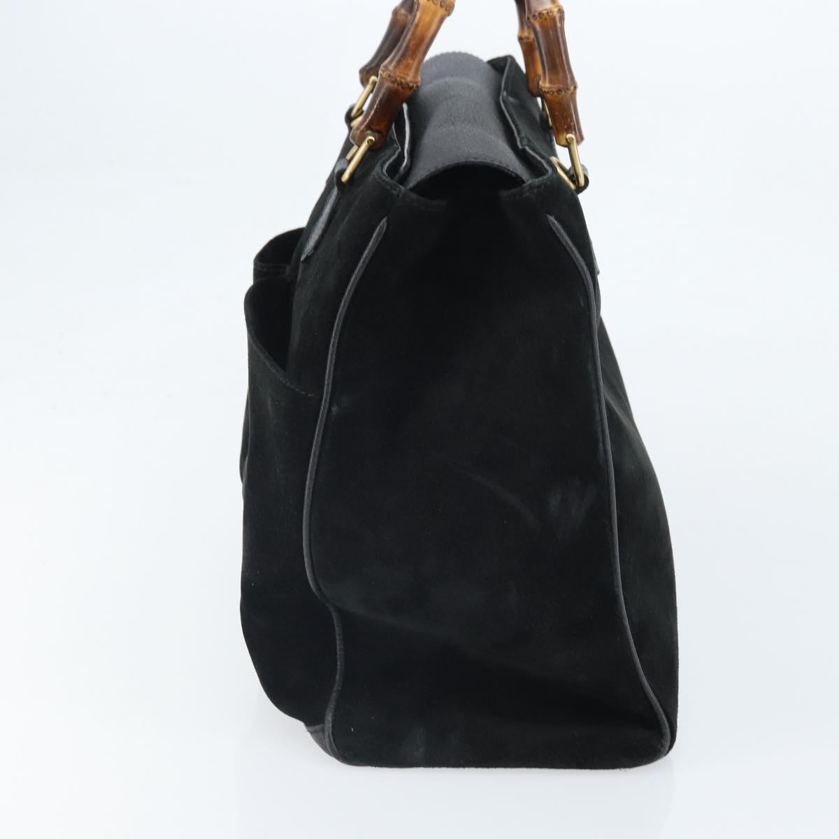 Gucci Bamboo Tote Bag Suede Black Suede Tote Bag Bag (Pre-Owned)