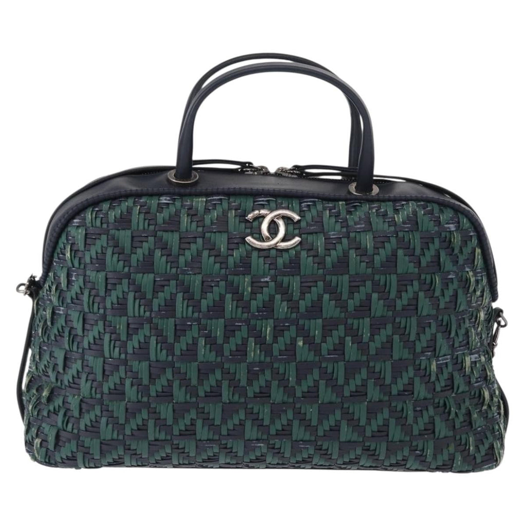 Chanel Convertible Chain Bowler Bag Woven Calfskin Green Leather Handbag (Pre-Owned)