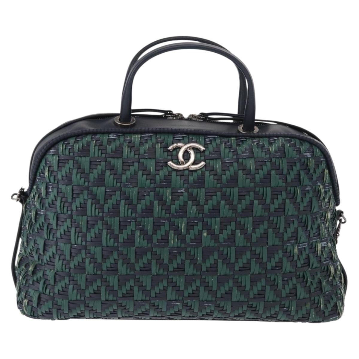 Chanel Convertible Chain Bowler Bag Woven Calfskin Green Leather Handbag (Pre-Owned)