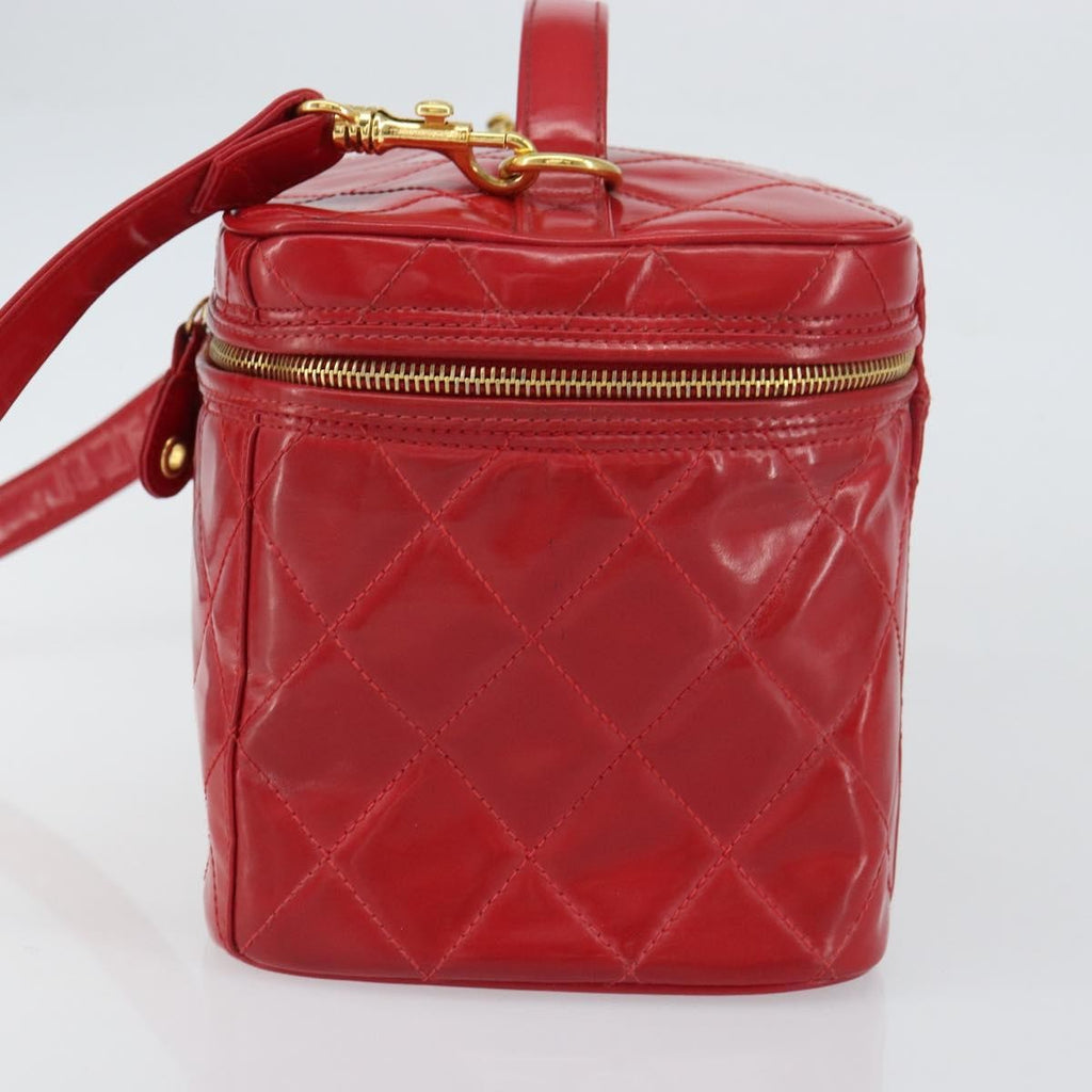 Chanel Vintage Vanity Case Patent Red Patent_Leather Handbag (Pre-Owned)
