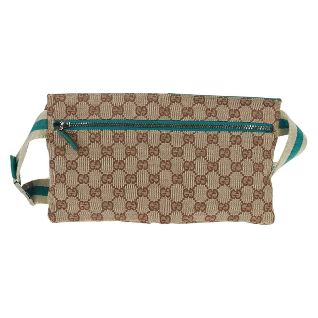 Gucci Vintage Double Belt Bag Gg Canvas With Leather Beige Canvas Shoulder Bag Bag (Pre-Owned)