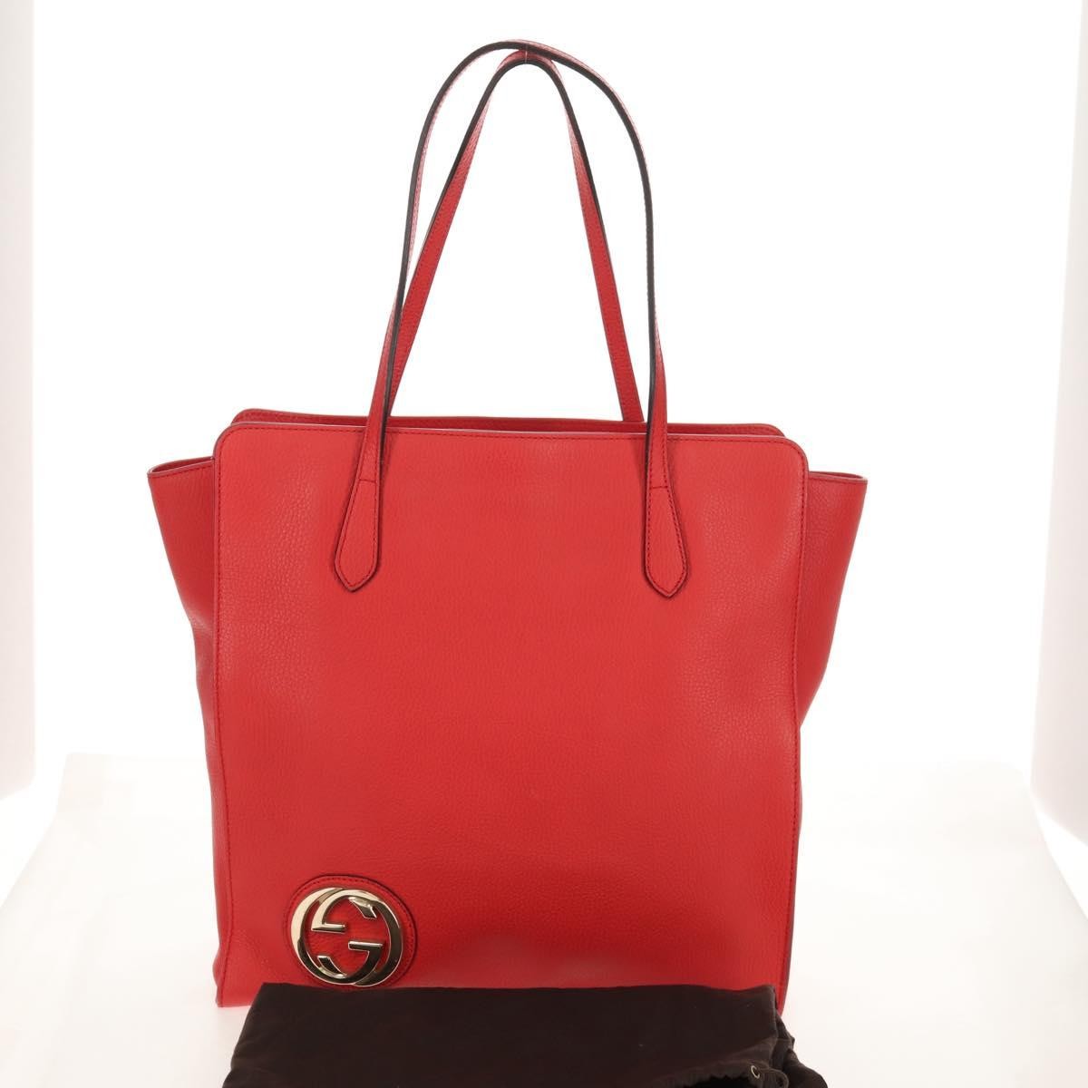 Gucci Grand Prix Interlocking Gg Tote Grainy Leather Red Leather Tote Bag Bag (Pre-Owned)