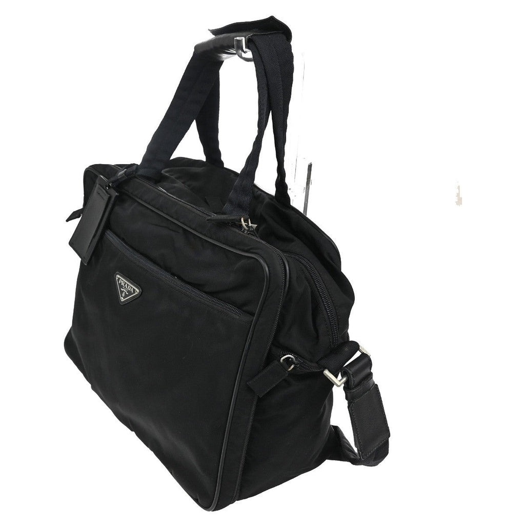 Prada Expandable Front Zip Boston Bag Tessuto Black Nylon Travel Bag Bag (Pre-Owned)