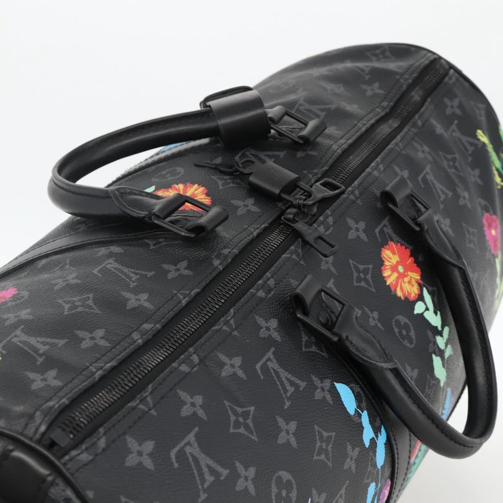 Louis Vuitton Keepall Bandouliere Bag Limited Edition Foliage Monogram Eclipse Black Canvas Travel Bag Bag (Pre-Owned)