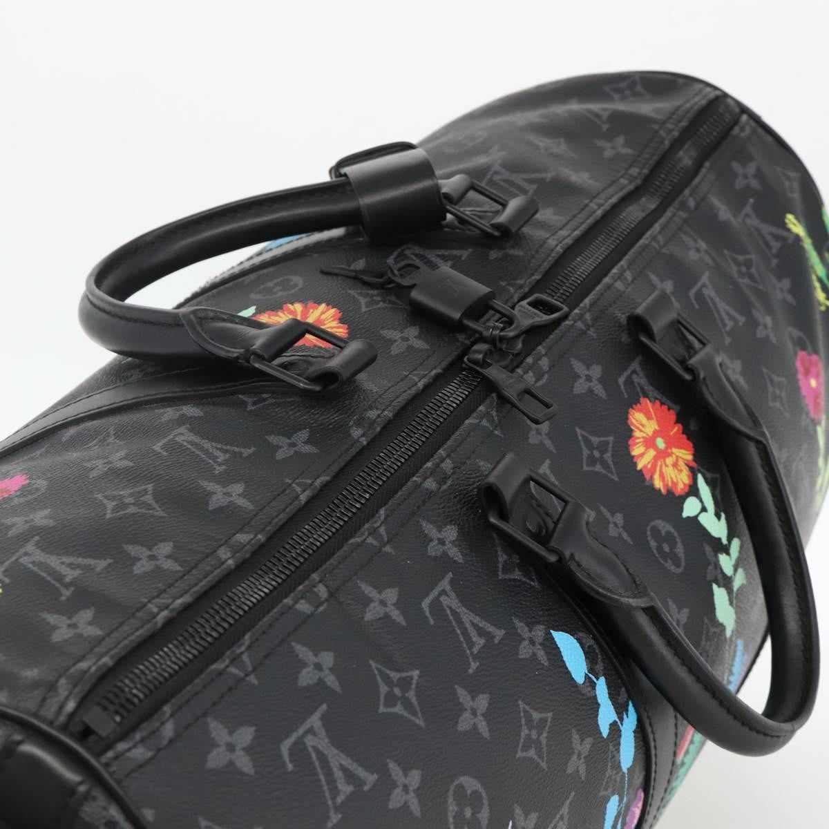 Louis Vuitton Keepall Bandouliere Bag Limited Edition Foliage Monogram Eclipse Black Canvas Travel Bag Bag (Pre-Owned)