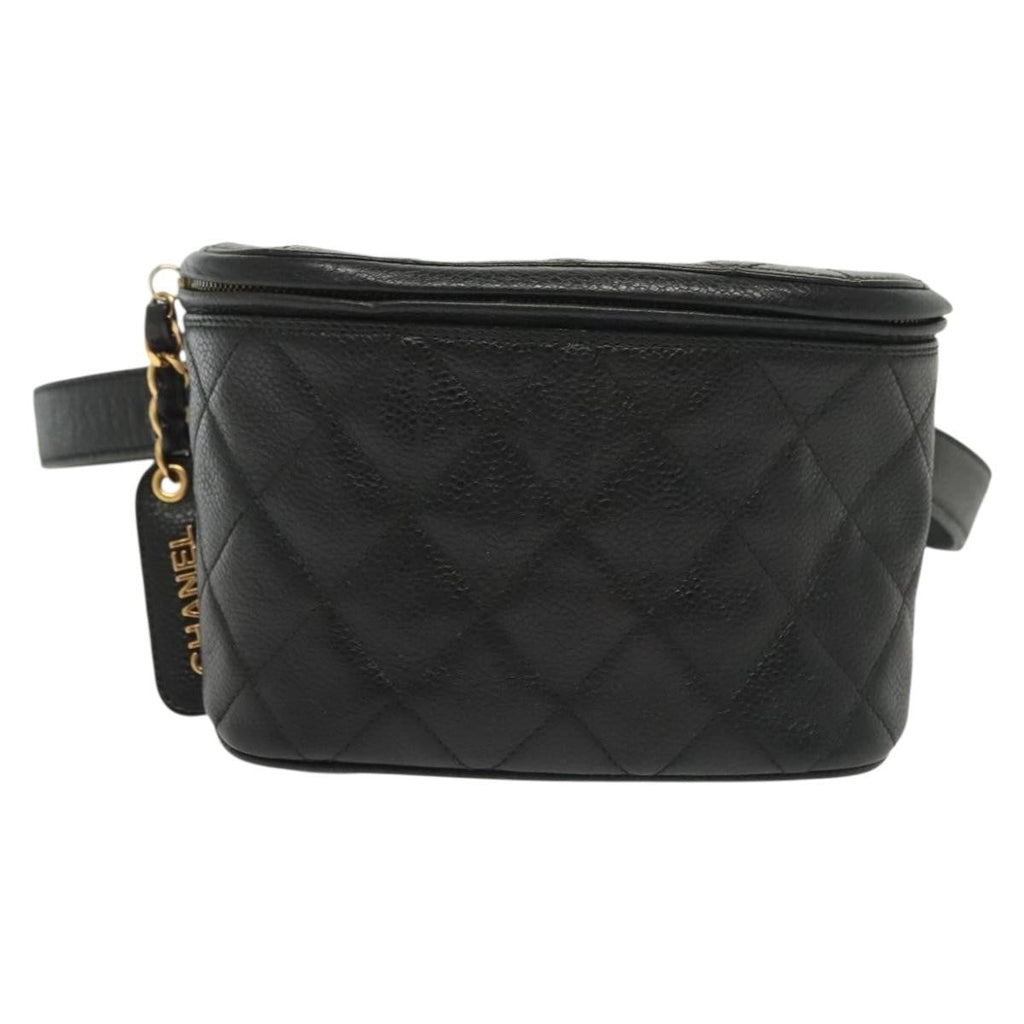 Chanel Vintage Zip Belt Bag Quilted Caviar Black Leather Clutche & Pouche Bag (Pre-Owned)