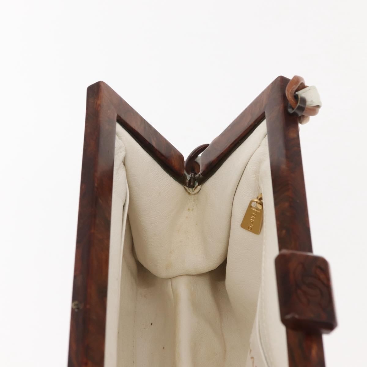 Chanel Wooden Frame Striped Shoulder Bag Leather White Leather Shoulder Bag Bag (Pre-Owned)