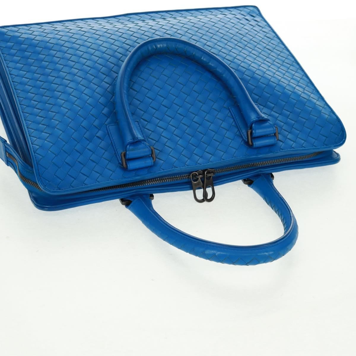 Bottega Veneta Top Zip Briefcase Intrecciato Nappa Blue Leather Briefcase Bag (Pre-Owned)